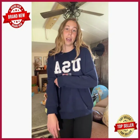 Oversized Fleece Crewneck Sweatshirt Long Sleeve Loose Fit Patriotic Graphic - Picture 6 of 7